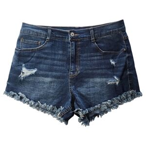 Wallflower Curvy High Rise Denim Shorts Size 13 Distressed Frayed Hem Stretch